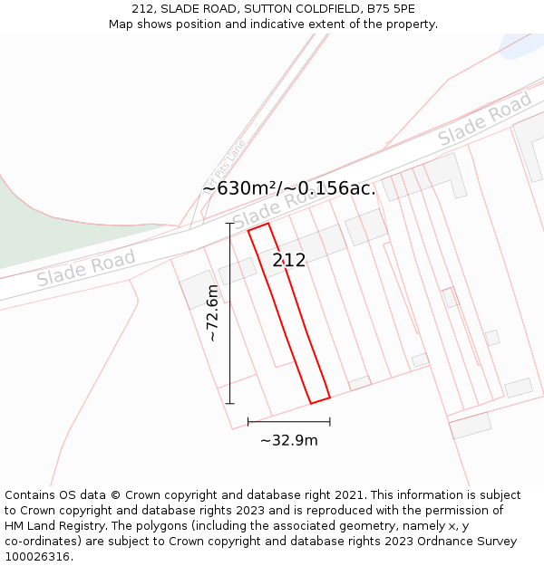 212, SLADE ROAD, SUTTON COLDFIELD, B75 5PE: Plot and title map