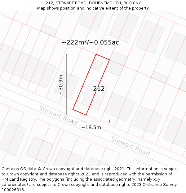 212, STEWART ROAD, BOURNEMOUTH, BH8 8NY: Plot and title map