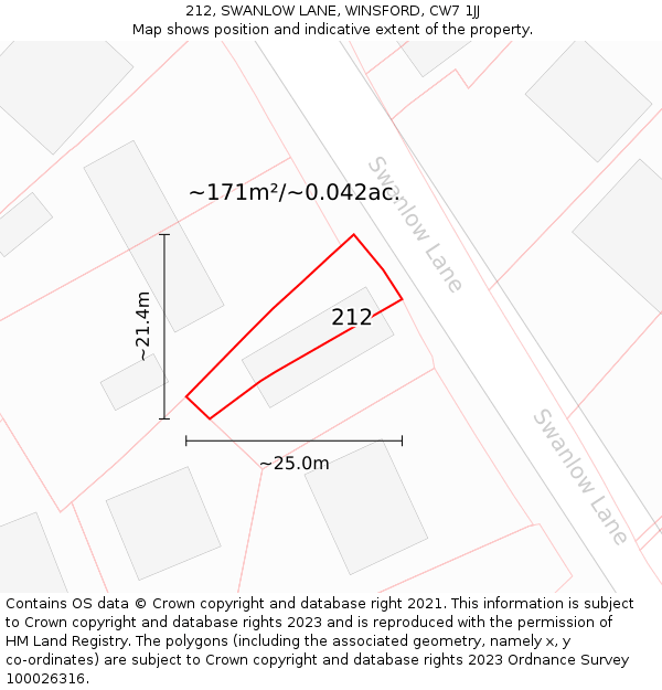 212, SWANLOW LANE, WINSFORD, CW7 1JJ: Plot and title map