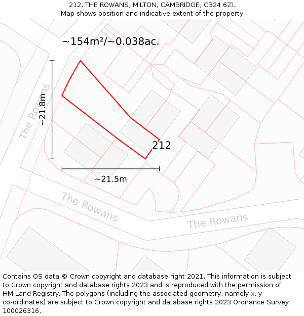 212, THE ROWANS, MILTON, CAMBRIDGE, CB24 6ZL: Plot and title map