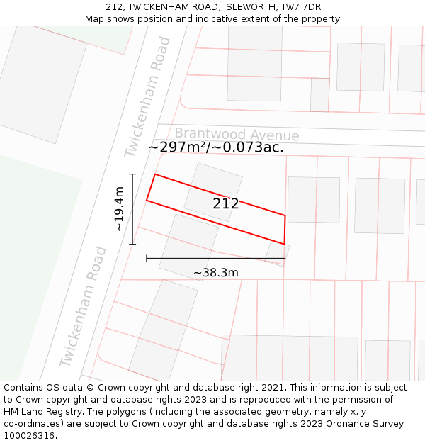 212, TWICKENHAM ROAD, ISLEWORTH, TW7 7DR: Plot and title map