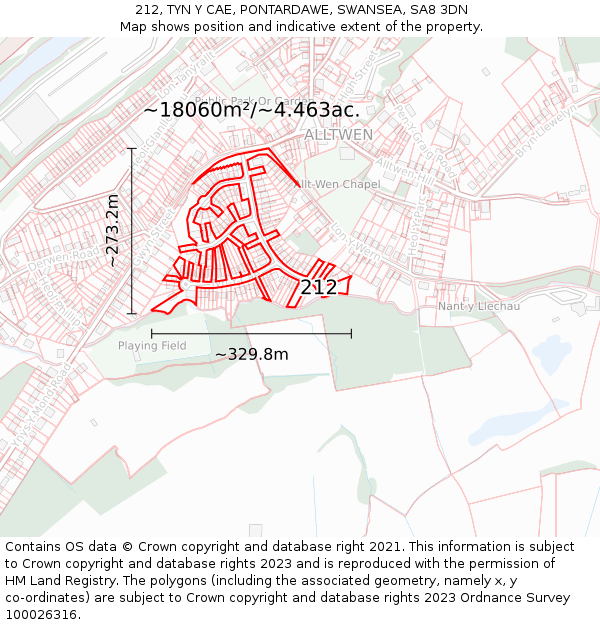 212, TYN Y CAE, PONTARDAWE, SWANSEA, SA8 3DN: Plot and title map