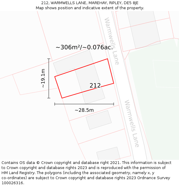 212, WARMWELLS LANE, MAREHAY, RIPLEY, DE5 8JE: Plot and title map