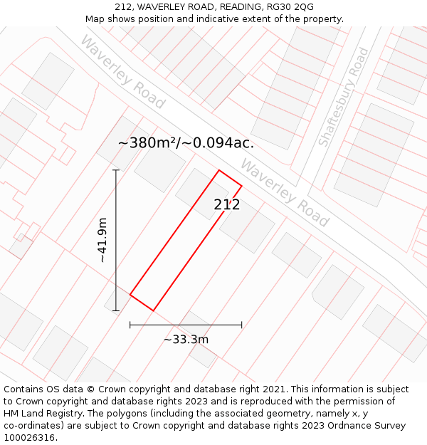 212, WAVERLEY ROAD, READING, RG30 2QG: Plot and title map