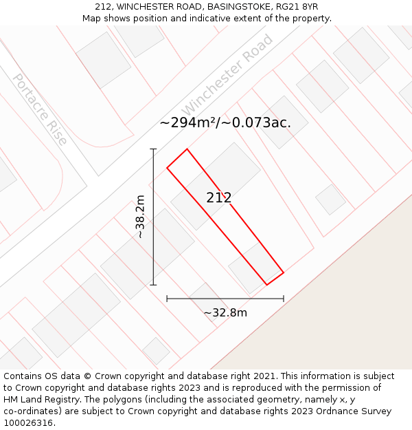 212, WINCHESTER ROAD, BASINGSTOKE, RG21 8YR: Plot and title map