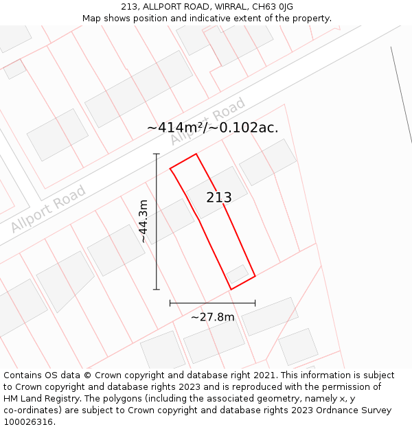213, ALLPORT ROAD, WIRRAL, CH63 0JG: Plot and title map