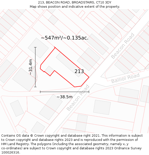 213, BEACON ROAD, BROADSTAIRS, CT10 3DY: Plot and title map
