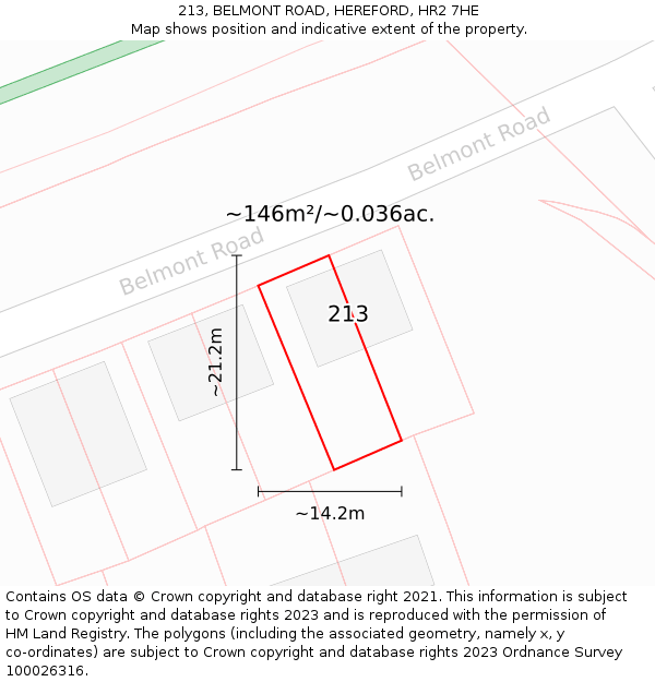 213, BELMONT ROAD, HEREFORD, HR2 7HE: Plot and title map