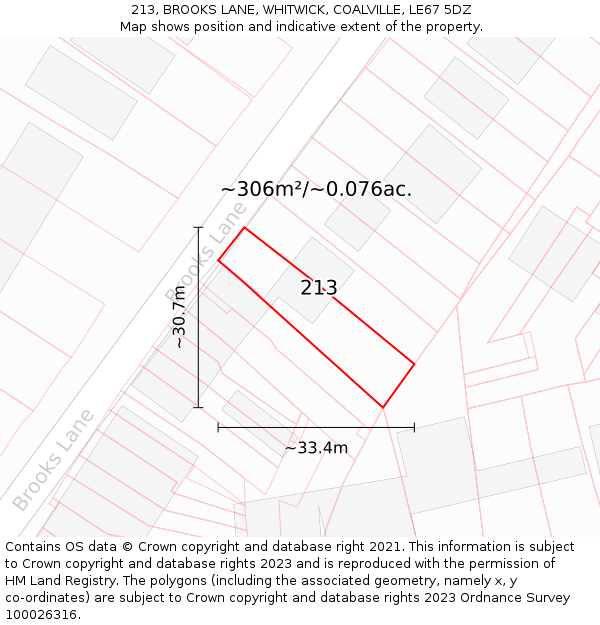 213, BROOKS LANE, WHITWICK, COALVILLE, LE67 5DZ: Plot and title map
