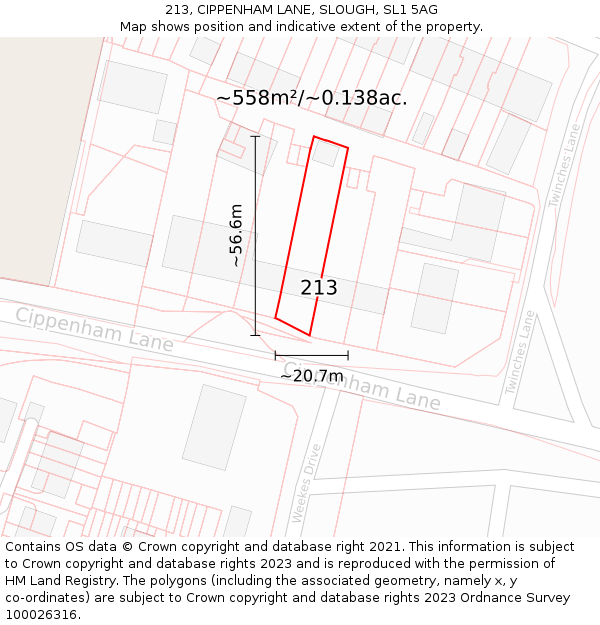 213, CIPPENHAM LANE, SLOUGH, SL1 5AG: Plot and title map