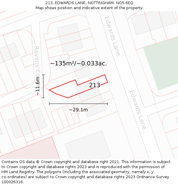 213, EDWARDS LANE, NOTTINGHAM, NG5 6EQ: Plot and title map