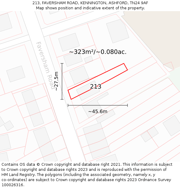213, FAVERSHAM ROAD, KENNINGTON, ASHFORD, TN24 9AF: Plot and title map