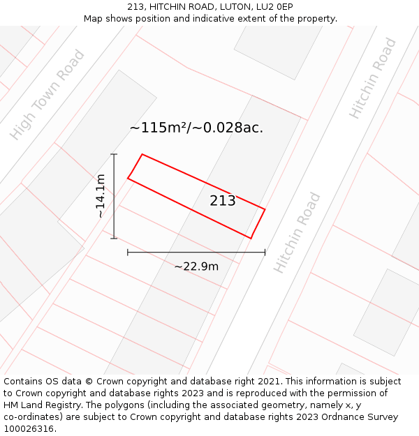 213, HITCHIN ROAD, LUTON, LU2 0EP: Plot and title map