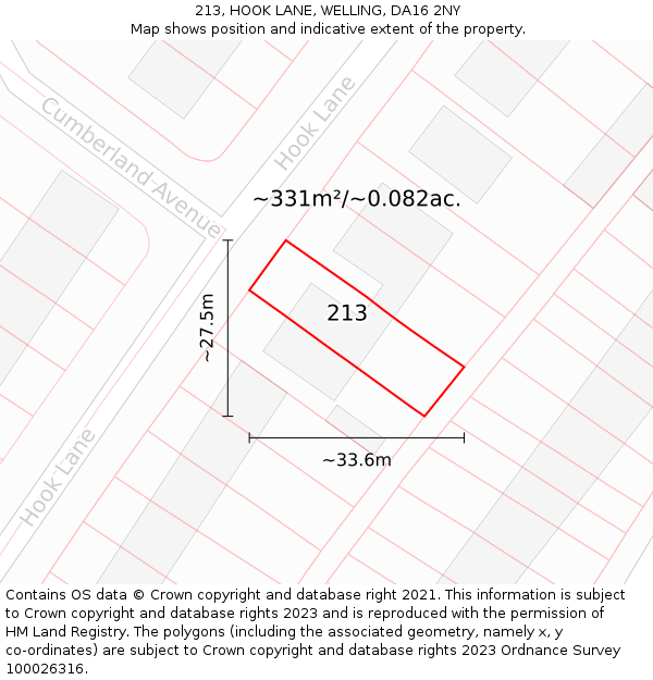 213, HOOK LANE, WELLING, DA16 2NY: Plot and title map