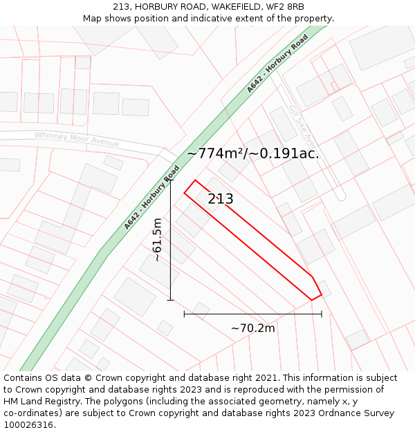 213, HORBURY ROAD, WAKEFIELD, WF2 8RB: Plot and title map