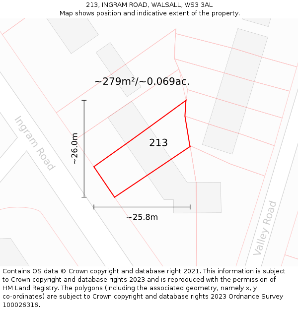 213, INGRAM ROAD, WALSALL, WS3 3AL: Plot and title map