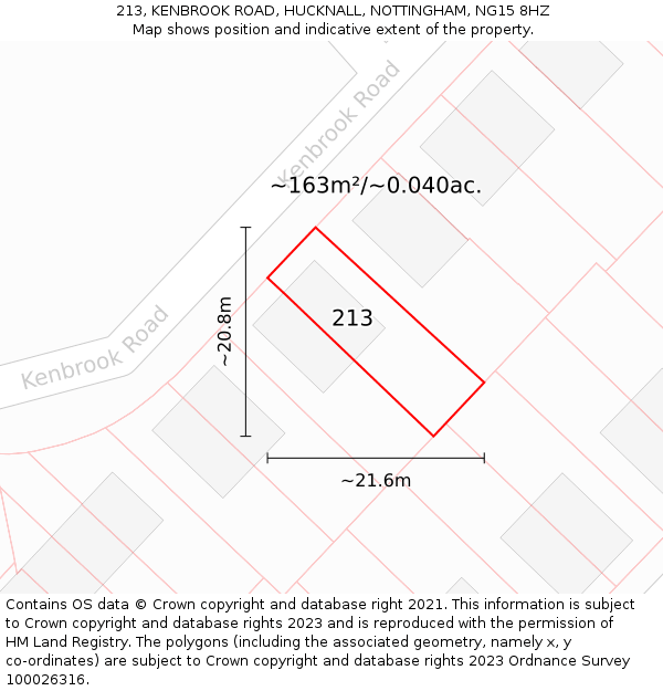 213, KENBROOK ROAD, HUCKNALL, NOTTINGHAM, NG15 8HZ: Plot and title map