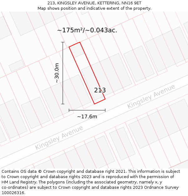 213, KINGSLEY AVENUE, KETTERING, NN16 9ET: Plot and title map