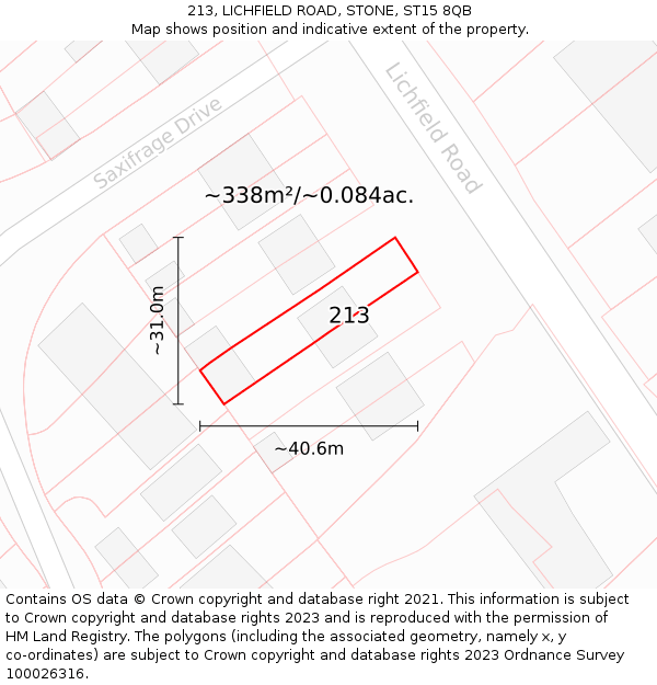 213, LICHFIELD ROAD, STONE, ST15 8QB: Plot and title map