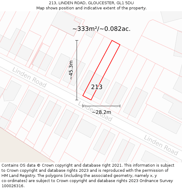 213, LINDEN ROAD, GLOUCESTER, GL1 5DU: Plot and title map