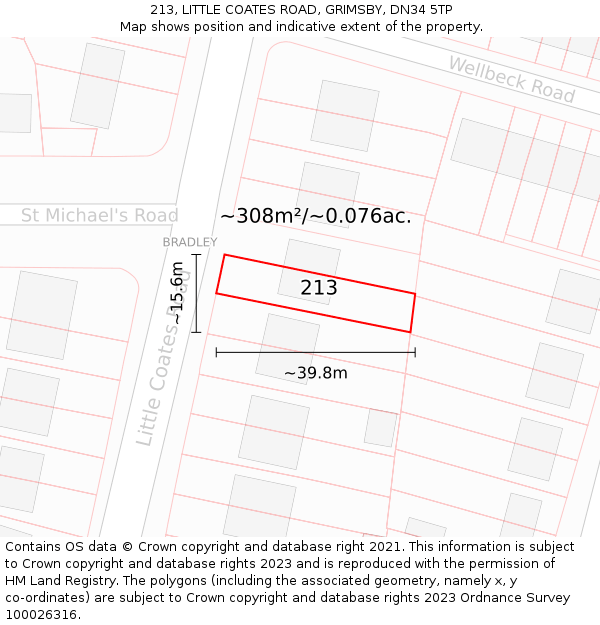 213, LITTLE COATES ROAD, GRIMSBY, DN34 5TP: Plot and title map