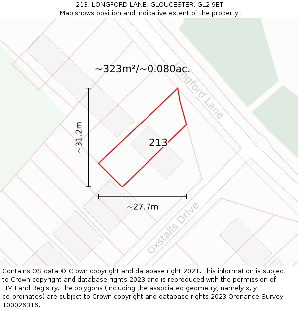 213, LONGFORD LANE, GLOUCESTER, GL2 9ET: Plot and title map