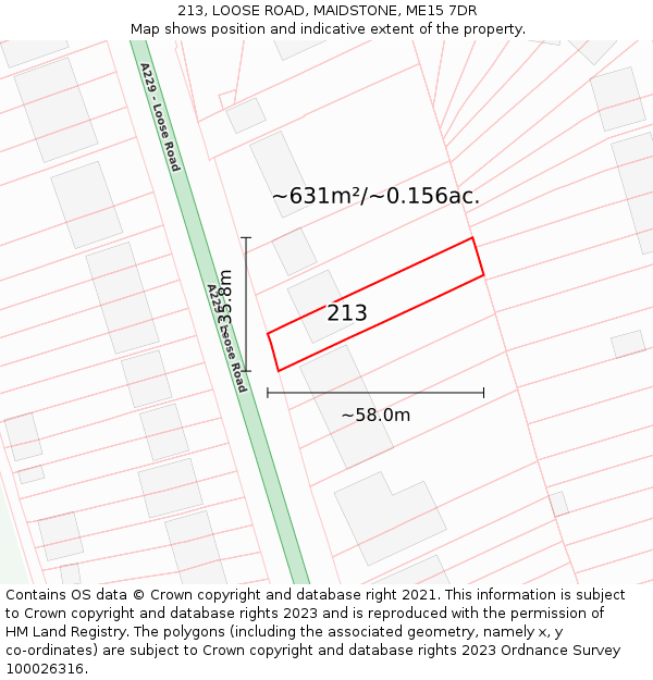 213, LOOSE ROAD, MAIDSTONE, ME15 7DR: Plot and title map