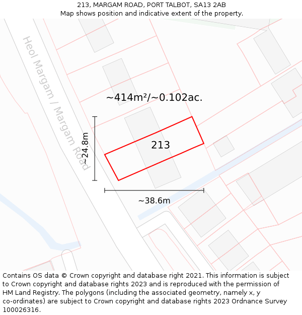 213, MARGAM ROAD, PORT TALBOT, SA13 2AB: Plot and title map