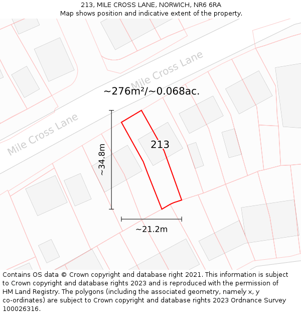 213, MILE CROSS LANE, NORWICH, NR6 6RA: Plot and title map