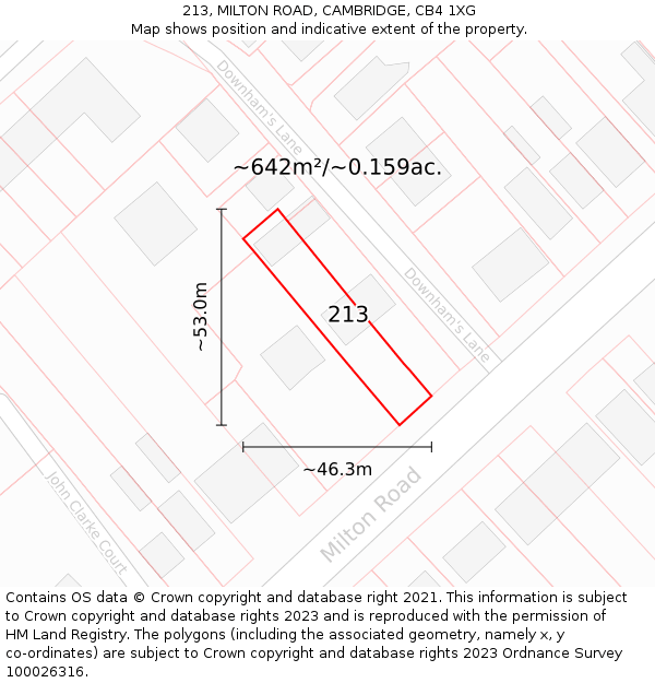 213, MILTON ROAD, CAMBRIDGE, CB4 1XG: Plot and title map