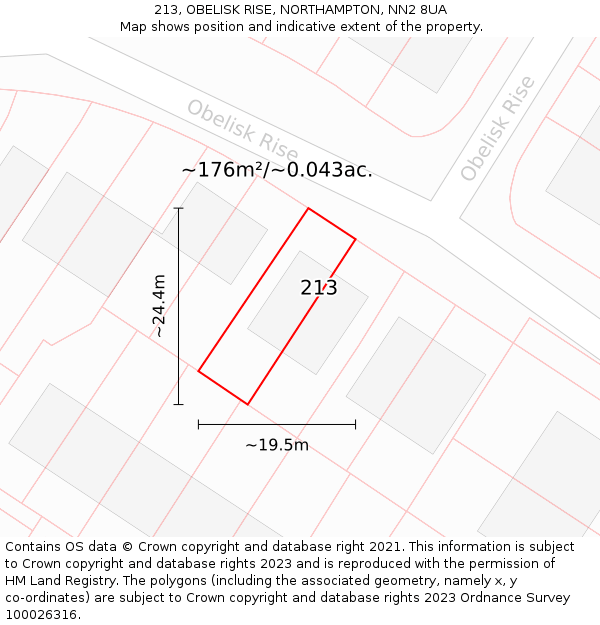 213, OBELISK RISE, NORTHAMPTON, NN2 8UA: Plot and title map