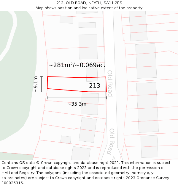 213, OLD ROAD, NEATH, SA11 2ES: Plot and title map