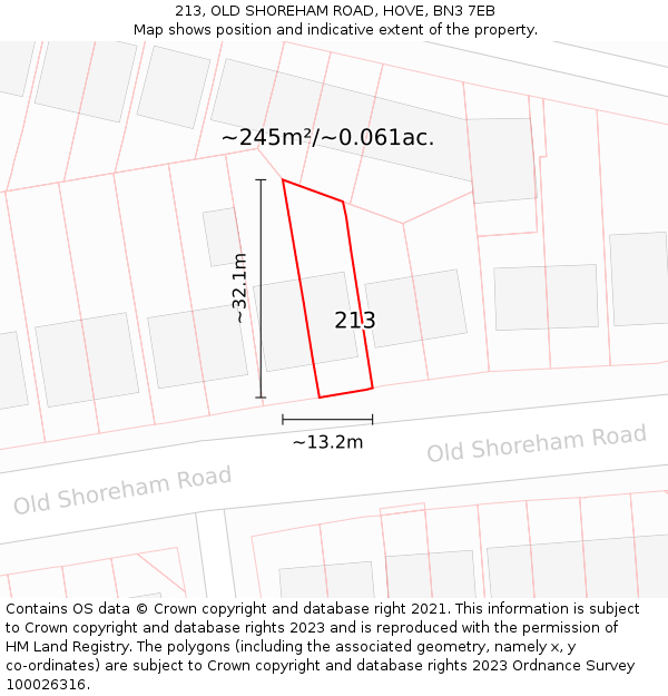 213, OLD SHOREHAM ROAD, HOVE, BN3 7EB: Plot and title map