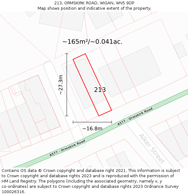 213, ORMSKIRK ROAD, WIGAN, WN5 9DP: Plot and title map