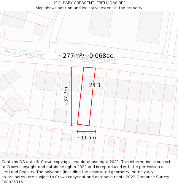 213, PARK CRESCENT, ERITH, DA8 3EF: Plot and title map