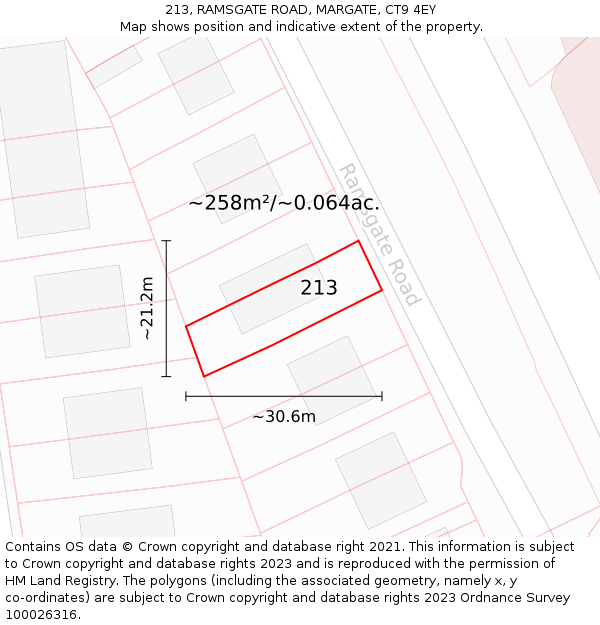213, RAMSGATE ROAD, MARGATE, CT9 4EY: Plot and title map