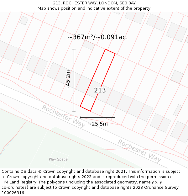 213, ROCHESTER WAY, LONDON, SE3 8AY: Plot and title map