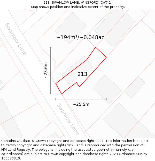 213, SWANLOW LANE, WINSFORD, CW7 1JJ: Plot and title map