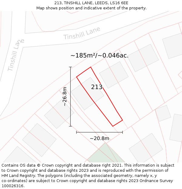 213, TINSHILL LANE, LEEDS, LS16 6EE: Plot and title map