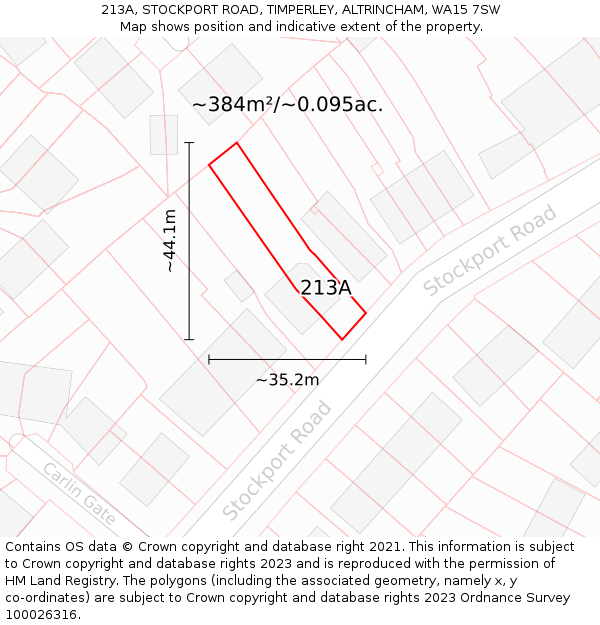 213A, STOCKPORT ROAD, TIMPERLEY, ALTRINCHAM, WA15 7SW: Plot and title map