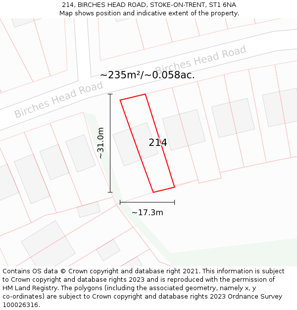 214, BIRCHES HEAD ROAD, STOKE-ON-TRENT, ST1 6NA: Plot and title map