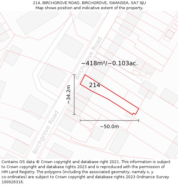 214, BIRCHGROVE ROAD, BIRCHGROVE, SWANSEA, SA7 9JU: Plot and title map