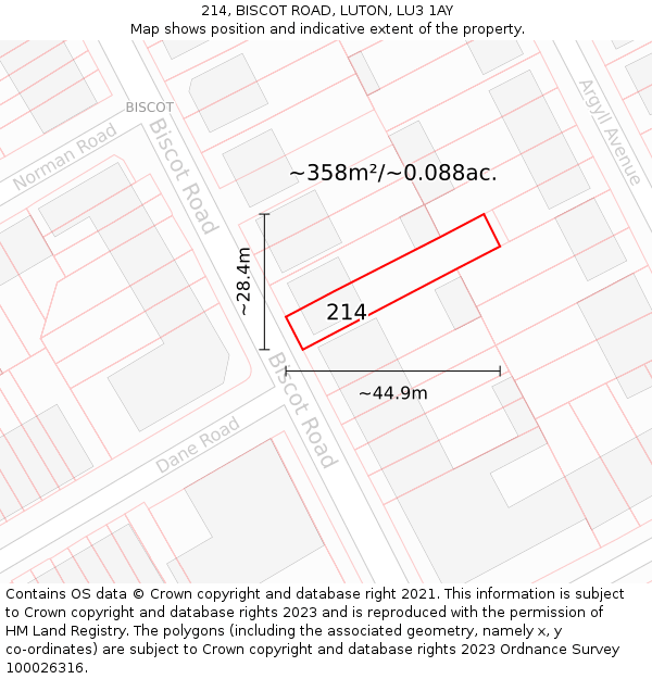 214, BISCOT ROAD, LUTON, LU3 1AY: Plot and title map