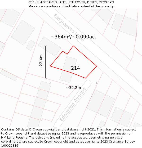 214, BLAGREAVES LANE, LITTLEOVER, DERBY, DE23 1PS: Plot and title map