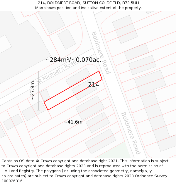 214, BOLDMERE ROAD, SUTTON COLDFIELD, B73 5UH: Plot and title map