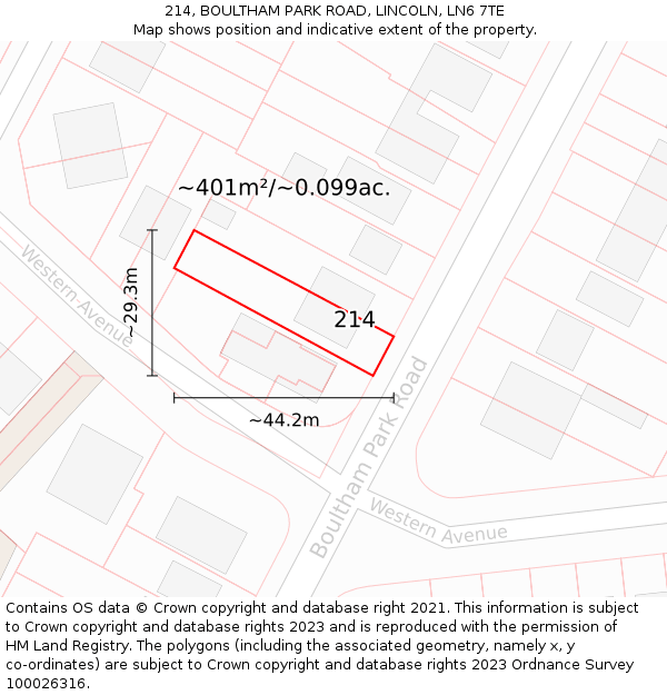 214, BOULTHAM PARK ROAD, LINCOLN, LN6 7TE: Plot and title map