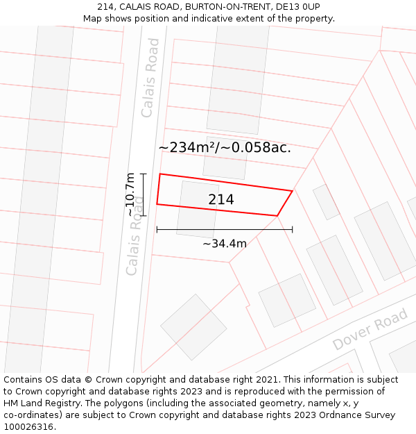 214, CALAIS ROAD, BURTON-ON-TRENT, DE13 0UP: Plot and title map