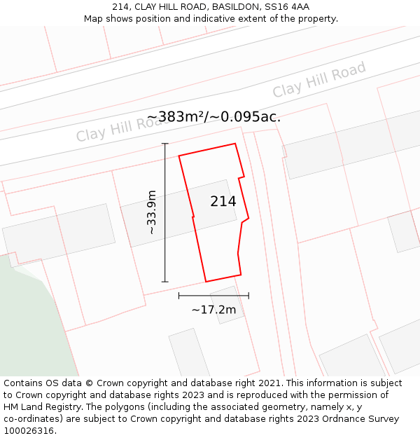 214, CLAY HILL ROAD, BASILDON, SS16 4AA: Plot and title map