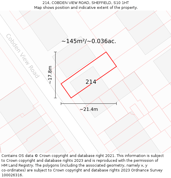 214, COBDEN VIEW ROAD, SHEFFIELD, S10 1HT: Plot and title map