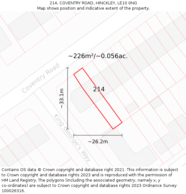 214, COVENTRY ROAD, HINCKLEY, LE10 0NG: Plot and title map